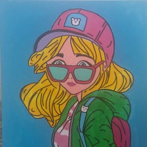 Young Girl #3 Anime Cartoon Style Pop Art Original Acrylic Painting 16x20 Stretched Canvas Wall Art For Girls Room