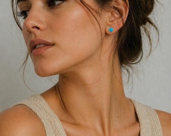 Turquoise Stud Earrings for Women, Sterling Silver or Gold Plated, Minimalist Dainty Gemstone Jewelry, Small Everyday Studs, Gift for Her