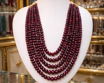 Luxury Natural Ruby Beaded Necklace 24 Inch | Faceted Ruby Gemstone Strand | Elegant Handmade Ruby Jewelry