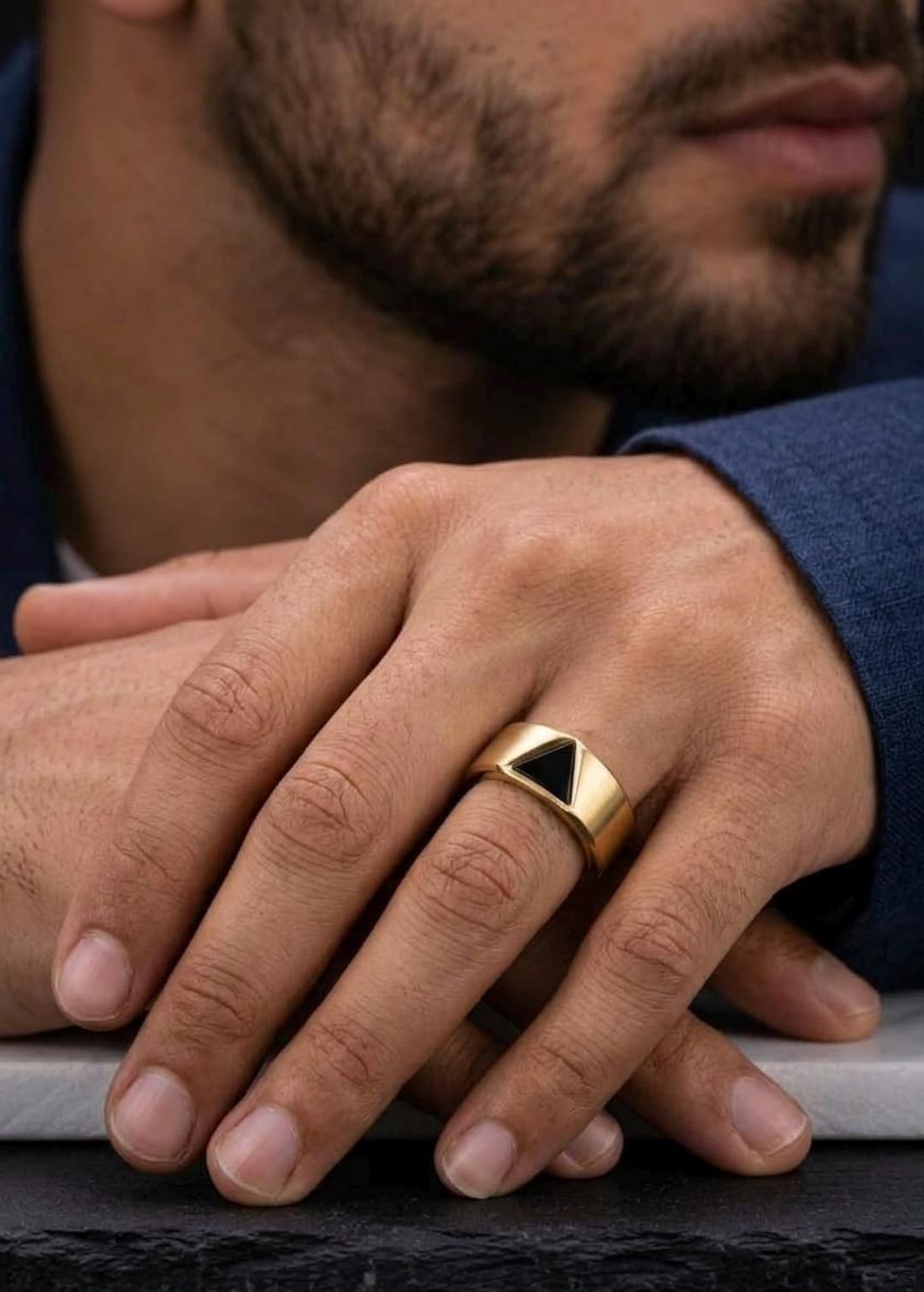 Triangle Men Rings Men’s Black Onyx Triangle Ring, Minimalist Geometric Ring for Men ...