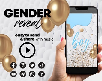 Digital Gender Reveal Video | Instant Download | Its A Boy! | Balloon Theme | Post To Social Media, Send Via Email, Text, To Family