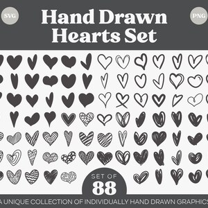 Hand Drawn Hearts SVG Bundle: 88 Heart Graphics (Digital Download)