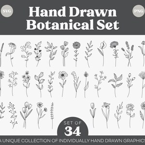 Botanical Line Art SVG Bundle: Floral & Plant Cut Files (Digital Download)