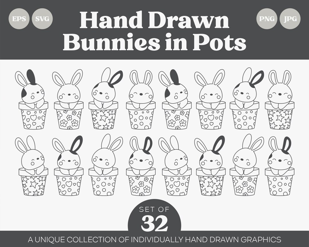 Easter Bunnies in Pots SVG EPS Bundle - Easter Svg, Spring Svg, Easter ...