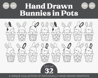 Easter Bunnies in Pots SVG EPS Bundle - Easter Svg, Spring Svg, Easter Cut Files, Cute Bunny Cut Files, Easter Cricut, Spring Clipart, Bunny