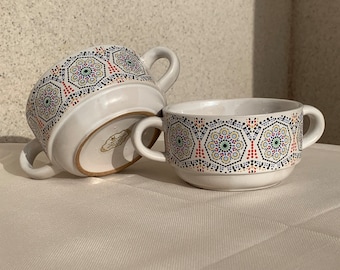 Handmade Painted Pottery Moroccan Bowl | Decorative Artisanal Pottery | Unique Moroccan Gift | Colorful Breakfast & Serving Bowl