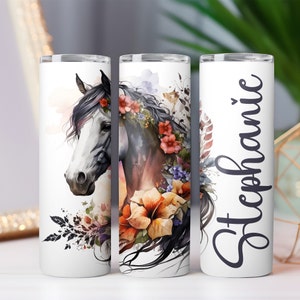 Personalized Watercolor Horse Tumbler: Floral Pony Travel Mug