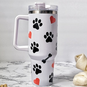 Vaso con estampado de pata de perro: taza térmica de viaje de 40 oz con asa