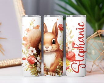 Squirrel personalized tumbler, cute squirrel on the go coffee travel mug, Woodland animal cup, gift for animal and nature lovers