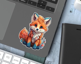 Cute fox vinyl sticker, Baby red fox laptop sticker, Fox lover journal sticker, Gift for nature lover