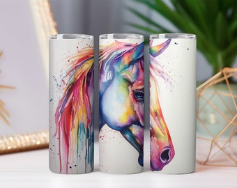 Watercolor Horse Tumbler: Insulated Equestrian Coffee Cup