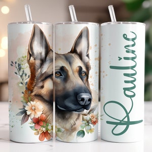 Elegant Watercolor German Shepherd Design on Stainless Steel Tumbler, German Shepherd Gift, Iced coffee cup, Dog mom tumbler