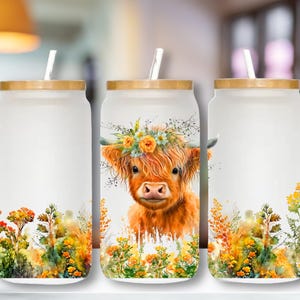 Highland Cow Frosted Glass Can: Farmhouse Iced Coffee Cup