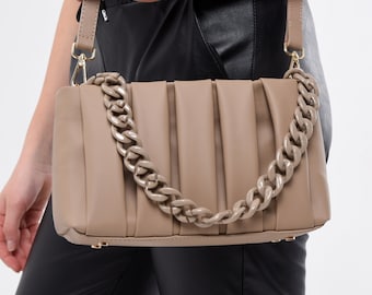 Beige Leather Bag, Everyday Bag Women, Medium Size Bag, Soft Leather, Crossbody and Shoulder Bag, Gift for Woman, Leather Purse, Handle Bag