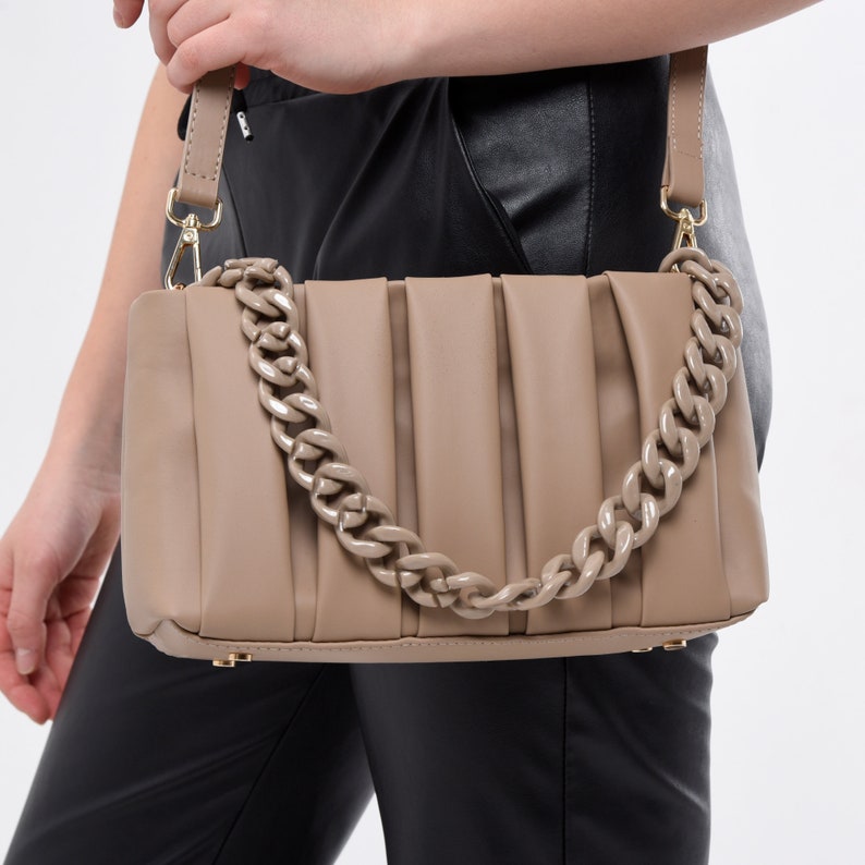 Beige Leather Bag, Everyday Bag Women, Medium Size Bag, Soft Leather, Crossbody and Shoulder Bag, Gift for Woman, Leather Purse, Handle Bag image 1