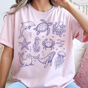 Sea Animals 90s Vintage Style PNG, Ocean Animals, Marine Life , Y2k Ocean, Dolphin Png Shirt, Sealife Digital Download image 4
