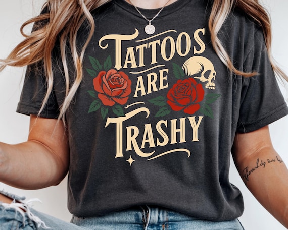 Tattoos Are Trashy PNG: Sarcastic Woman, Gold Ribbon Design