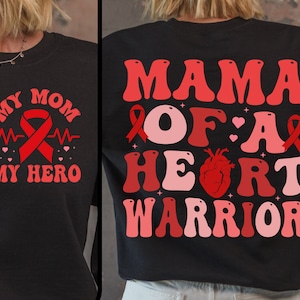 Mama Of A Heart Warrior SVG, Conscientização sobre doenças cardíacas PNG, Heart Warrior, Chd Warrior Support PNG, Red Ribbon, Cut File Download