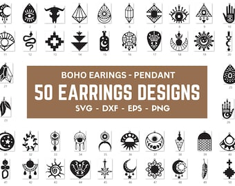 50 Boho Earrings SVG Bundle: Laser Cut Templates (Digital Download)