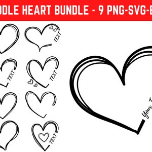 Doodle Heart SVG Bundle, Heart Frame, Handgetekend Hart, Love Heart svg, Naam Frame svg, Laser Cut File Cricut