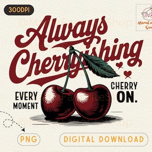 Diseño de camiseta de cereza retro, verano retro de moda PNG, fruta retro estética, cereza de niña PNG, sublimación de cereza PNG