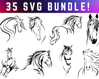 Horse SVG Bundle, Horse Png, 33 Horse Designs, Horse Bundle, Silhouette Animal, Horse Head, Horse Lover, Horse Clipart, Digital Download