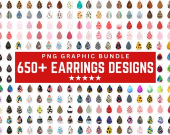 Teardrop Earrings PNG Bundle: Colorful Fabric, Western, Heart Designs (Digital Download