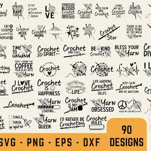 Pacote de citações de crochê Svg, design de camisa de crochê, gancho Svg fio Svg placa de sala de artesanato Svg, tricô Svg, crochê engraçado Png, arquivo de corte de crochê
