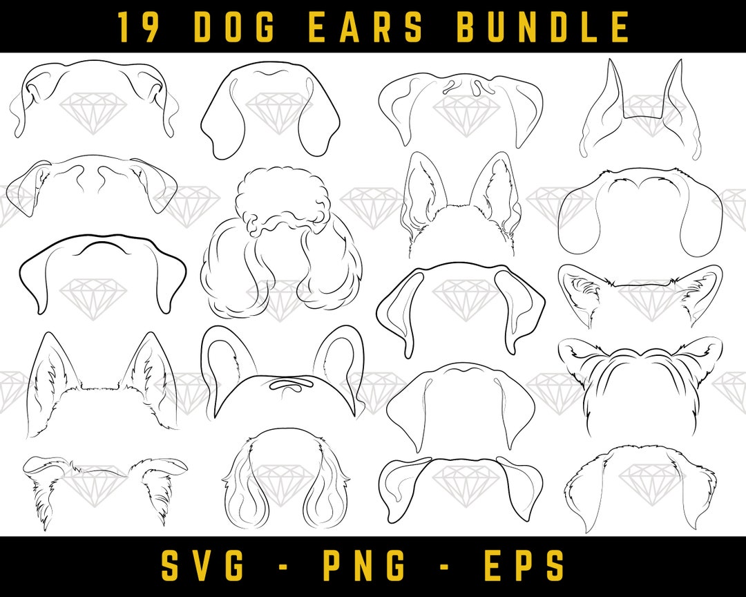 Dog Ears SVG Bundle, Hand Drawn Dog Ears, Outline Bundle, Dog Mom ...