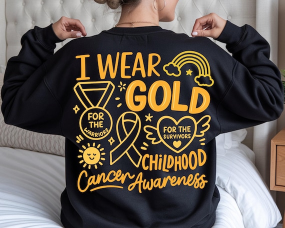 Childhood Cancer Awareness PNG: I wear Gold for, Gold Ribbon Design