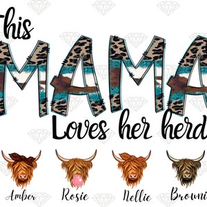 Mama Loves Her Herd PNG: Highland Cow Faces Clipart (Digital File)