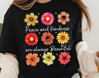 Peace and Kindness Floral Design: Retro Flower PNG (Digital Download)