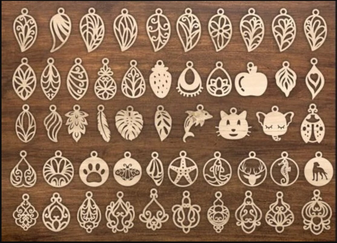 50 Earring Designs SVG Bundle, Wood Earrings Template, Leather Earring, cut patterns, Laser Cut Earring, svg dxf png Files Cricut Silhouette