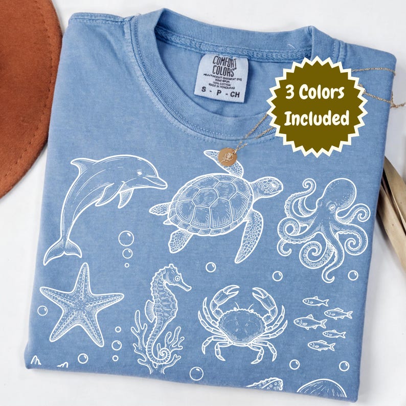 Sea Animals 90s Vintage StylePNG, Ocean Animals TShirt, Marine Life Lover Gift, Y2k Ocean, Cute Ocean Creatures Graphic Tee, Dolphin Png Shirt, Sealife Digital Download