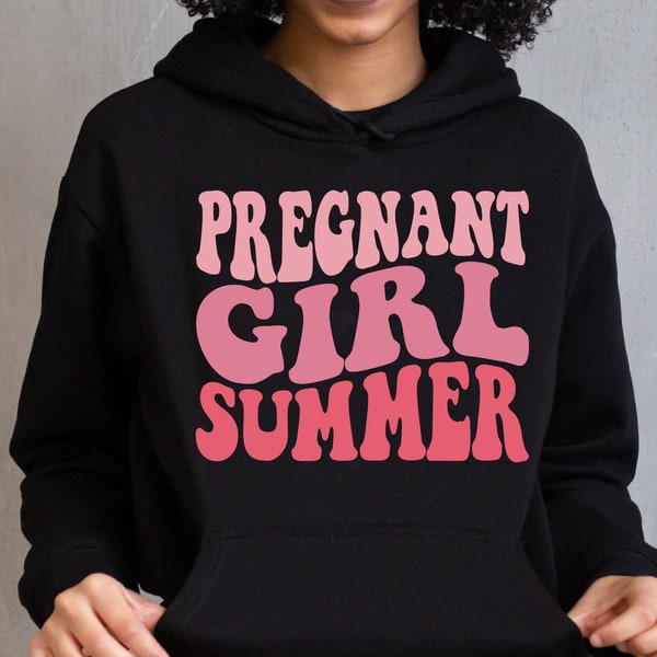 Pregnant Girl Summer Svg Png, Pregnancy Reveal svg, Mom to be Svg, Front and Back Design, Wavy Text shirt, Cut File, Digital Download