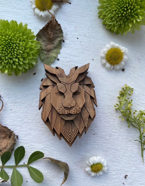 Wooden cheap lion brooch