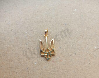 Gold Tryzub Necklace, Handmade in Ukraine, Pray for Ukraine Jewelry, Ukrainian Emblem Jewelry, Tryzub Trident Pendant, Gift from Ukraine, Ukrainian Sellers