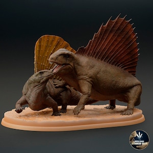 Miniatur zum Malen von Dimetrodon im Kampf gegen Edaphosaurus – realistische Nachbildung der permischen Fauna in Dinosaurier-Miniaturen