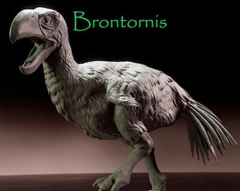 Pintura em miniatura de um Brontornis burmeisteri: réplica detalhada do pássaro gigante pré-histórico