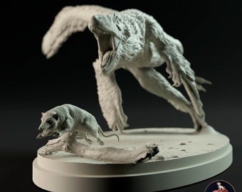 Paintable Resin Diorama of Dromaeosaur and Alphadon: Detailed Replica of Prehistoric Mesozoic Fauna in Miniatures to Paint
