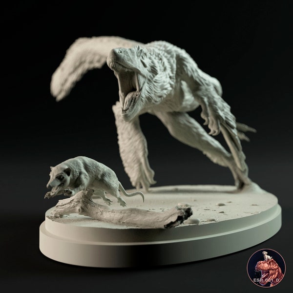 Paintable Resin Diorama of Dromaeosaur and Alphadon: Detailed Replica of Prehistoric Mesozoic Fauna in Miniatures to Paint