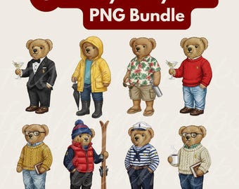 Luxe teddybeer png-bundel – op RL geïnspireerde modeborduurontwerpen - digitale download, png