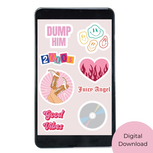 2000s Sticker Pack y2k style, Printable Stickers downloadable,Funny Laptop Decals, Aesthetic Stickers Set y2k, Girly Sticker Bundle,