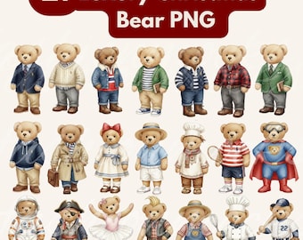 Heritage klassieke teddybeer kerst PNG-clipart, 21 luxe RL geïnspireerde aquarelbundel geschilderde beer (digitaal bestand)