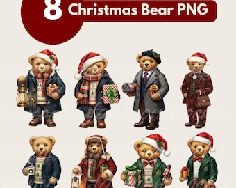 Heritage teddybeer kerst PNG-clipart, luxe RL geïnspireerde Painted Bear-bundel,