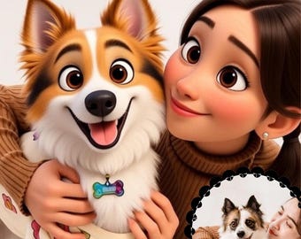 Aangepast portret in Pixar-stijl: gezin, stel en huisdieren (digitaal bestand)