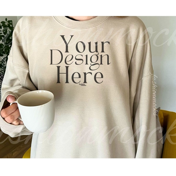 Gildan 18000 Sand Sweatshirt Mockup Sand Sweater Mockup Model Mockup Sand Mockup Oversized Sweatshirt Mockup Sand Gildan Mockup Crewneck