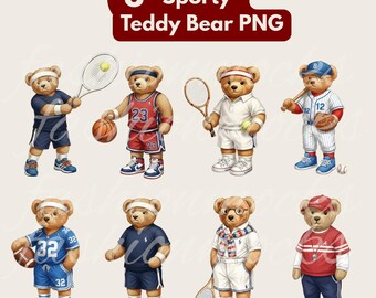 Luxe erfgoed teddybeer sportieve clipart • Handgeschilderde beer png-collectie - Sportieve teddybeercollectie