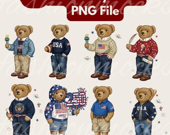 Amerika 250e teddybeer VS thema clipart • Handgeschilderde beer, png-collectie