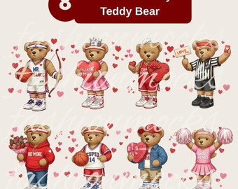 Clipart teddybeer Valentijnsdag • Op RL's geïnspireerde luxe vintage kunst • Handgeschilderd png-bestand • Romantisch cadeau